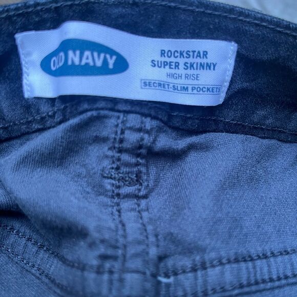 OLD NAVY HIGH WAISTED ROCKSTAR SUPER SKINNY RAW HEM MIDNIGHT BLUE VELVET JEAN 12 - Picture 5 of 7